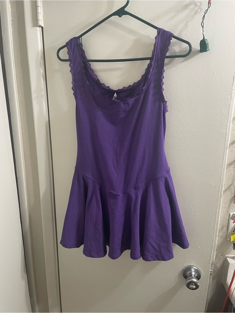 NWT Wild Fable Purple Lace Trim Scoop Neck Drop Waist Skater Mini Dress S